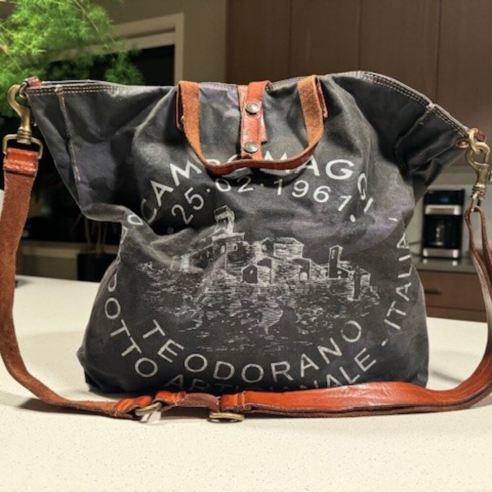 CAMPOMAGGI Shopping Tote Camouflage Waxed Canvas Italy GC